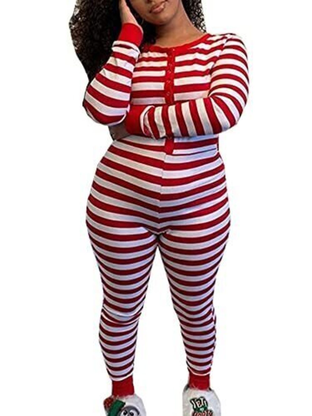 3828 Christmas Onesies One Piece Pajamas Sexy Button Down Pattern Print